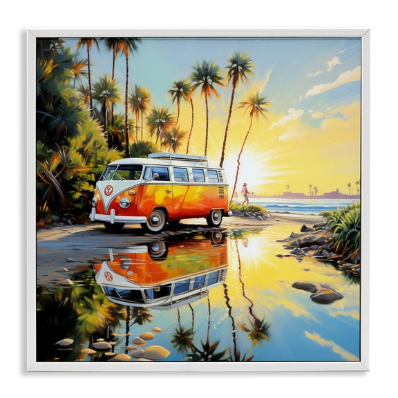 Stupell Industries Coastal Tropical Summer Van White Framed Giclee Art, 24 x 24, by Ray Powers
