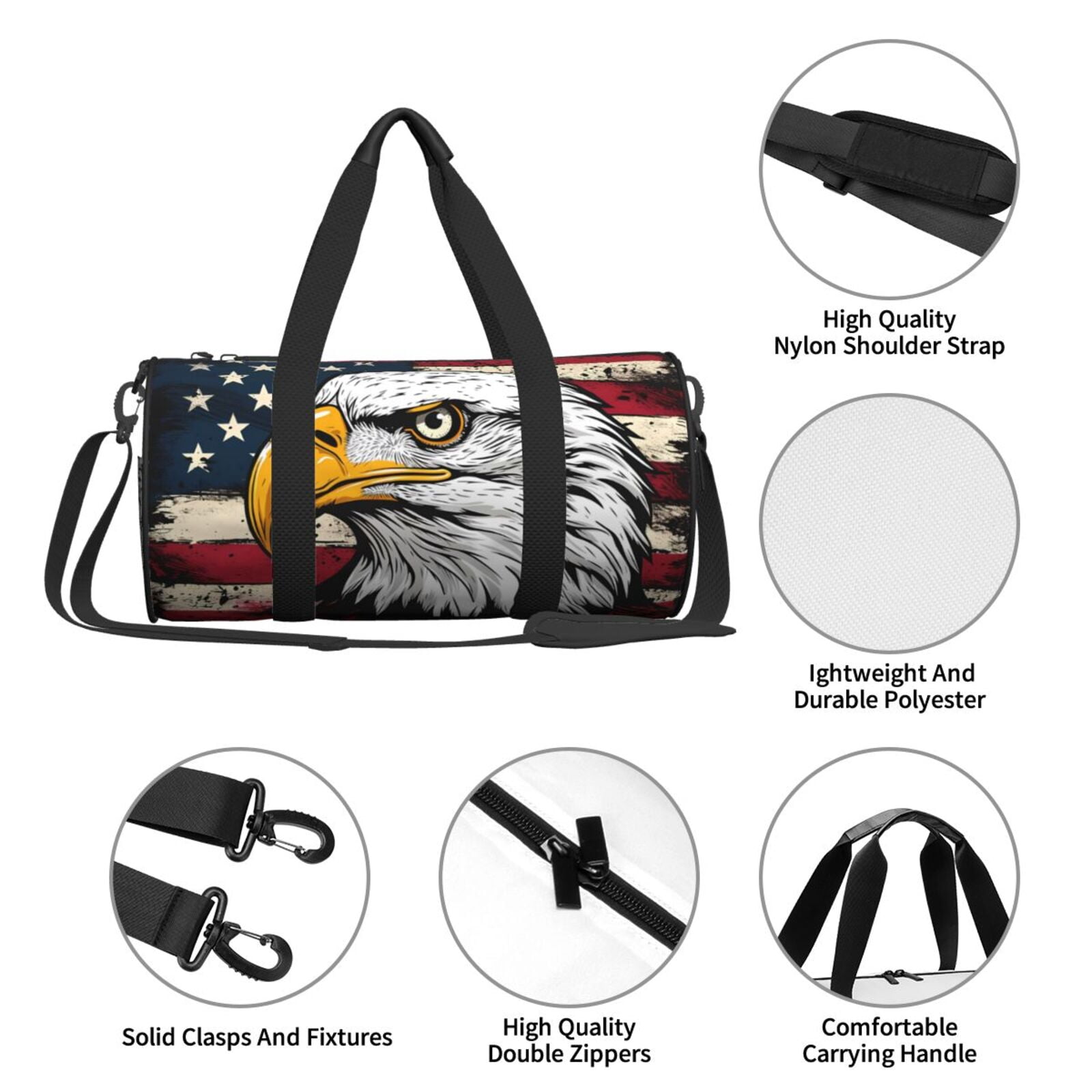 Defioc American Bald Eagle for Travel Duffle Bag,Weekender Bag Carry On Tote Bags Hospital Bag Large Capacity Sport Gym Bag for Men Women Fit for Trave, Gym,Weekend