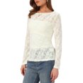 thumbnail image 4 of INSPIRE CHIC Jacquard Blouse for Women's Boat Neck Long Sleeve Fall Sheer Knit Top L Beige, 4 of 5