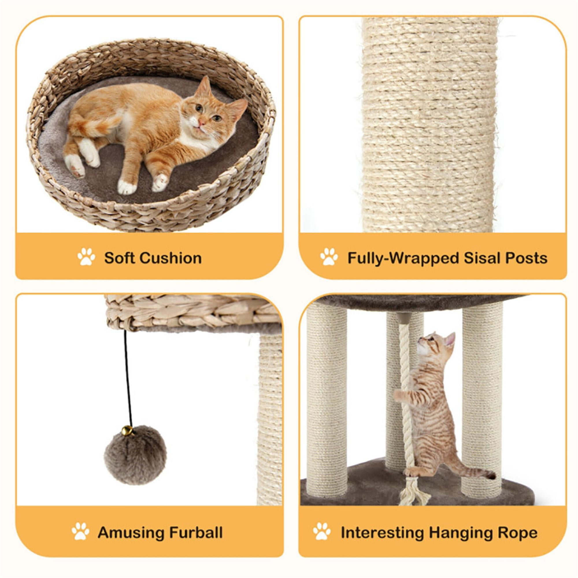 Kadyn 41" Rattan Cat Tree Indoor Climbing Activity Tower with Scratching Posts, Napping Perch, Brown