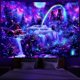 thumbnail image 2 of Tapiz fluorescente UV violeta con forma de cascada, bosque, 150 x 150 cm, 2 of 3