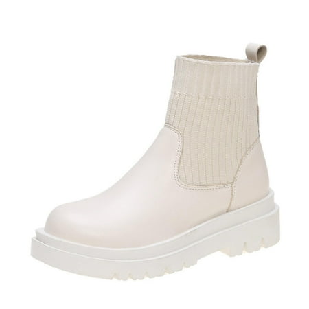 

AnuYalue Boots on Clearance 2023 Women s Elastic Ankle Boots Chunky Block Heel Platform Lug Sole Combat Booties Shoes