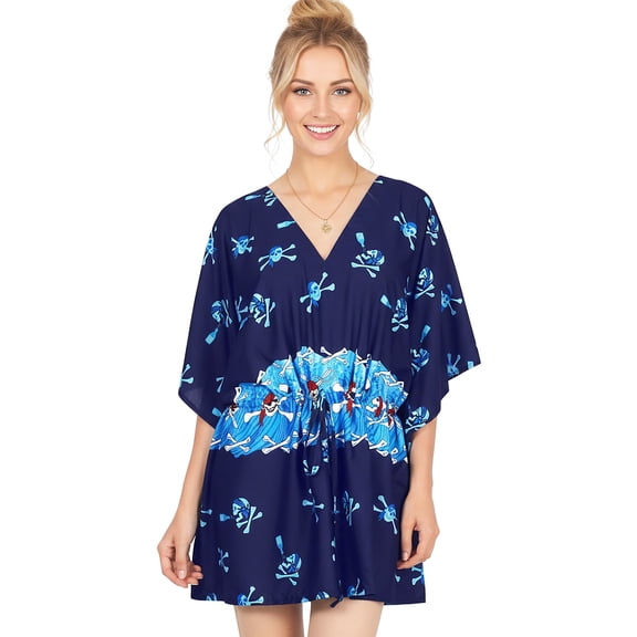 HAPPY BAY Women's Halloween Costumes Beachwear Summer Cover Ups for Swimwear Caribbean Pirates Dress Bathing Suit Swimsuit Coverups for Women 3X-4X Skull Crossbones, Blue