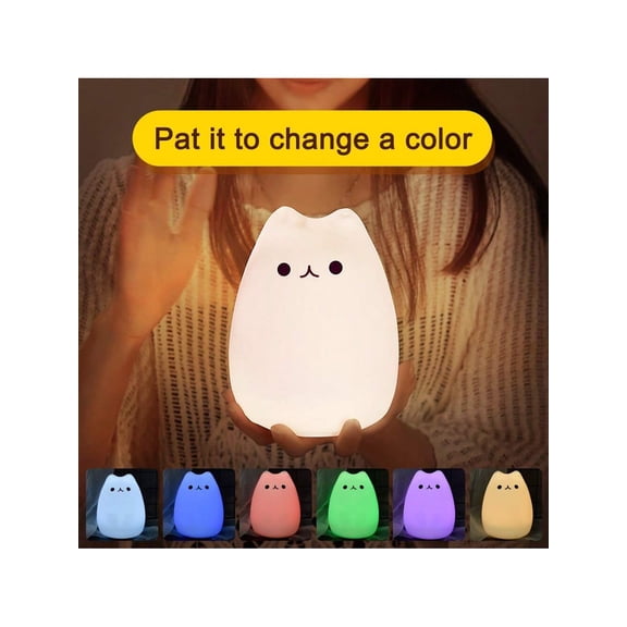 Cat Night Light Cute Night Lamp Squishy Silicone Cat Touch Lights Portable Gift For Birthday And Christmas,Warm White