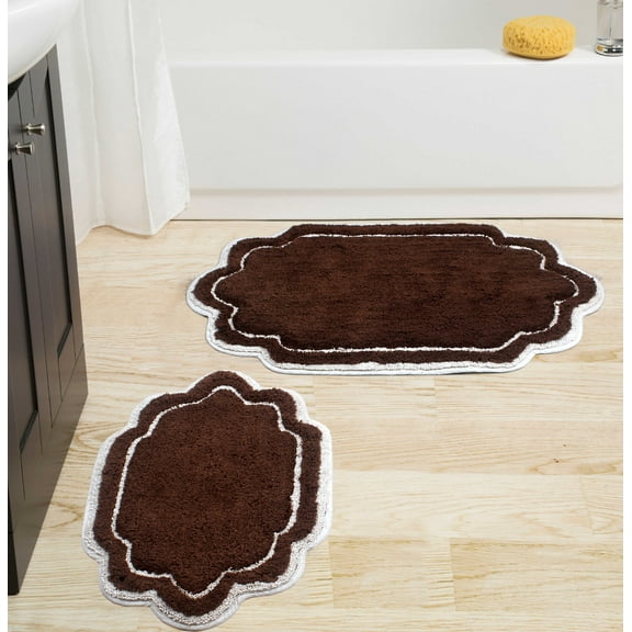 Home Weavers Allure Collection 100% Cotton Non-Slip Bathroom Rug Set Machine Washable Bathroom Rug-17"x24", Bath Rug- 21"x34", Brown Color 2 Piece Bath Rug set