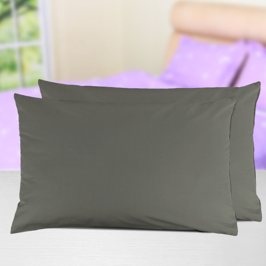 Unique Bargains Pillowcases 2-Piece Egyptian Cotton Pillow Cover Dark Gray King
