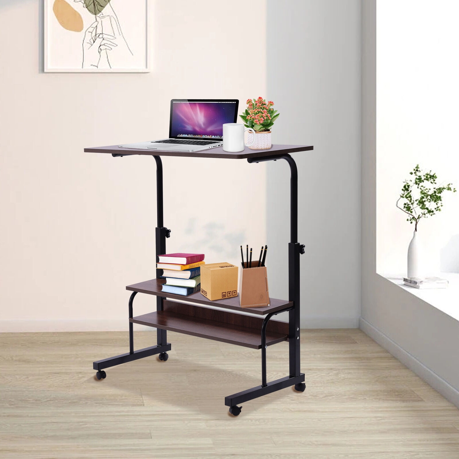 Mobile Side Table Mobile Laptop Desk Cart 31.5 Inches Tray Table
