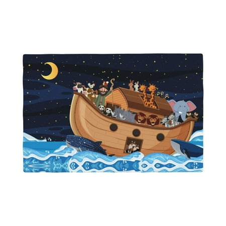 

Table Placemats Set of 4 - Ocean Scene with Noah s Ark 12x18 In Faux Linen Double Heat Resistant Place Mats Cloth Indoor/Outdoor Placemats Washable Table Mats for Dining Kitchen Party