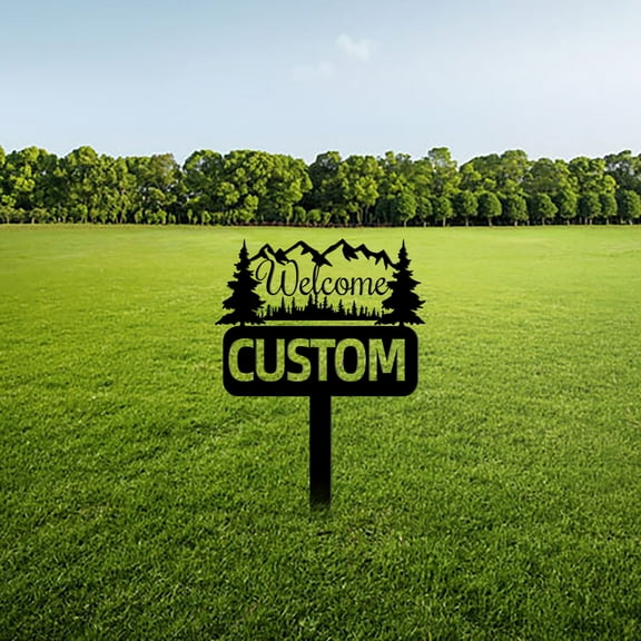 Custom Mountain Address Metal Yard Sign,Mountain and Tree Address Garden Stake,Personalized Lawn Address Sign Stake,House Number