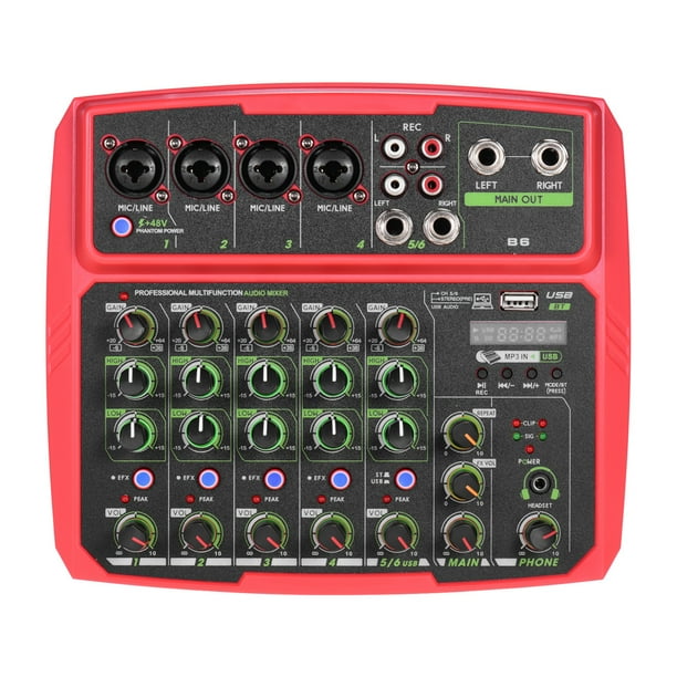 Muslady B6 Mezclador de audio portátil de 6 canales Consola de mezcla USB