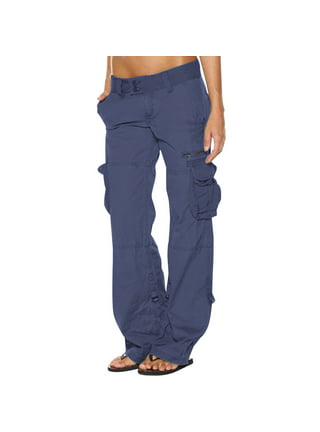 Nokiwiqis Women Casual Cargo Pants, Solid Color Zipper Trousers with Pockets  
