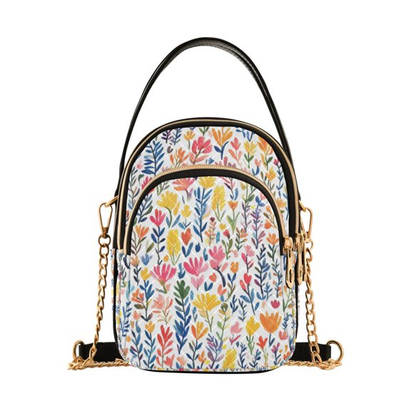 FORMRS Crossbody Bag for Women Quilted Travel Shoulder Cell Phone Purse with Chain Strap Handbag, Yellow Wildflower Pattern