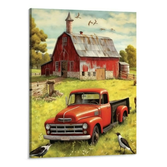 Shiartex  Country Farm Barn Cow and Horse Wall Art Picture Old Truck Poster Canvas Wall Art Living Room Bedroom Dining Room Decor Mural (16x20 Inchh)