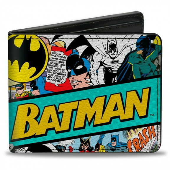 DC Comics Wallet, Bifold, Batman 75 Classic Comic Book Panels Collage Multi Color, Vegan Leather