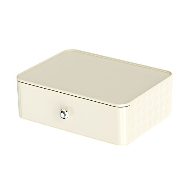 Cosmetic Storage Box Organizer | Desktop Makeup Holder - Classic Cream Plastic Case | Multi-Compartment Tray for Brushes Lipsticks Nail Polish | 9.4 x 6.9 x 3.1 in | 1 Pack