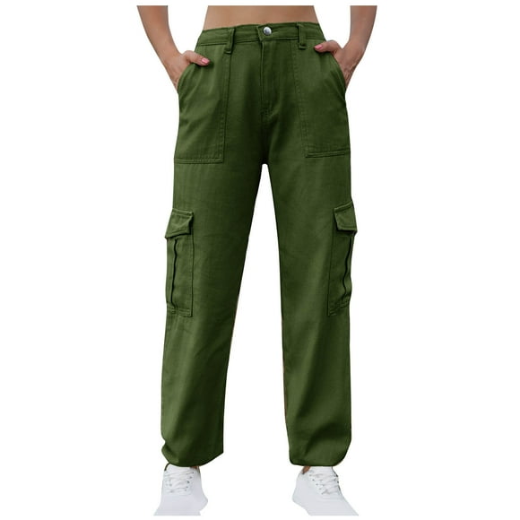 Womens Cargo Jeans Womens Cargo Denim Jeans High Waisted Stretchy Flap Pocket Straight Leg Pants Mid Rise Jeans for Women S-53 Green S