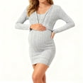 thumbnail image 2 of dmqupv Robe de Maternité Été Robe Tube de Maternité Courte Cardigan Moulante Côtelée Robe Maxi Décontractée Ensemble de Grossesse 2 Pcs Gris Pâle, Taille pour L, 2 of 8