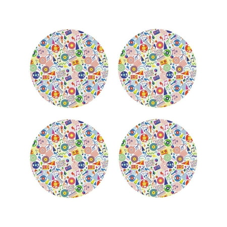 

Fuzoiu Retro Musi Disco Print Leather Coasters Set Drink Coasters Set of 4 for Tabletop Protection Durable PVC Coasters Home Décor and Housewarming Gift-Round Shape