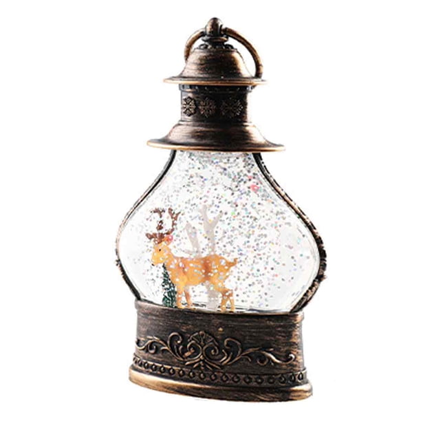 Bolas de nieve navideñas con forma de farol, bolas de nieve cilíndricas con purpurina, bolas de nieve de bronce para Navidad, linterna con decoración de muñeco de nieve y árbol de Navidad