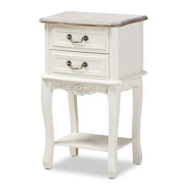 Modvilla Baxton Studio Amalie Antique French Country Cottage Two-Tone White and Oak Finished 2-Drawer Wood End Table