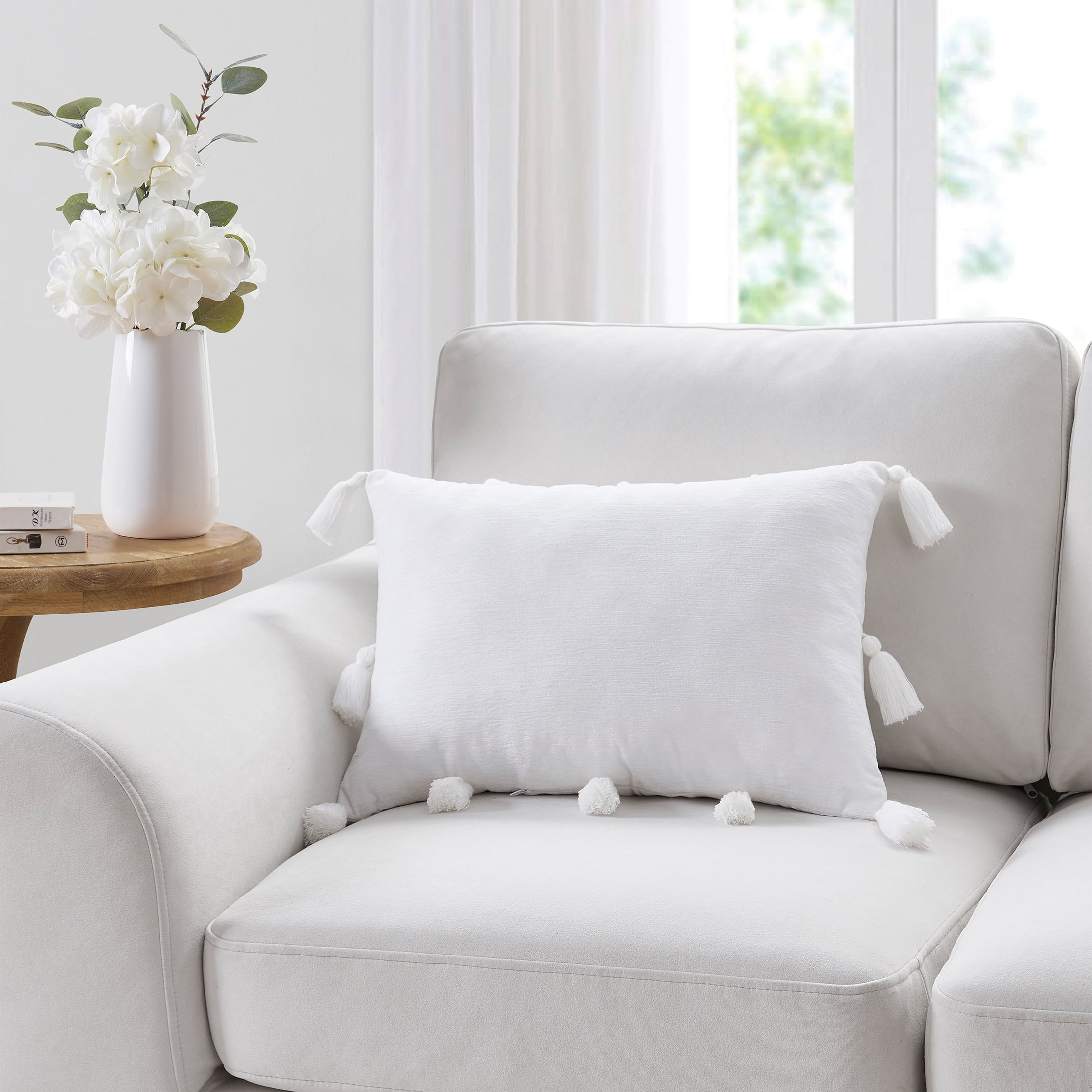 (2 pack) My Texas House 14" x 20" Samantha White Chenille Tassel Decorative Pillow