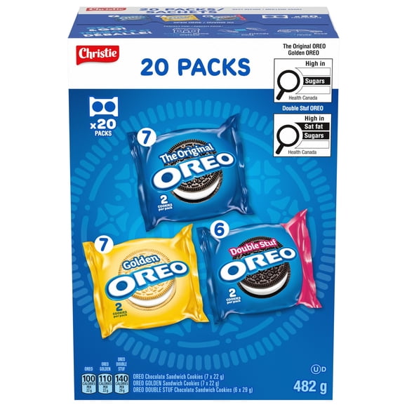 OREO, 20 Snack Packs (Individually Wrapped), 40 Cookies, School, Lunch, Travel, Gift, Birthday, Bulk Variety Pack of OREOs Original Chocolate & Double Stuf & Golden Vanilla Sandwich Cookies
