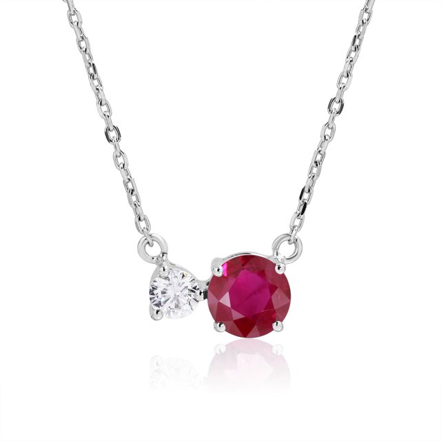 Collar JeenMata Colgante Único Piedra Natal Julio Rubí Circonita Cúbica Doble Redonda Baño Oro Blanco Plata Esterlina