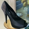 Steve Madden Playy-R Black Satin Platform Pump Heel Open Toe