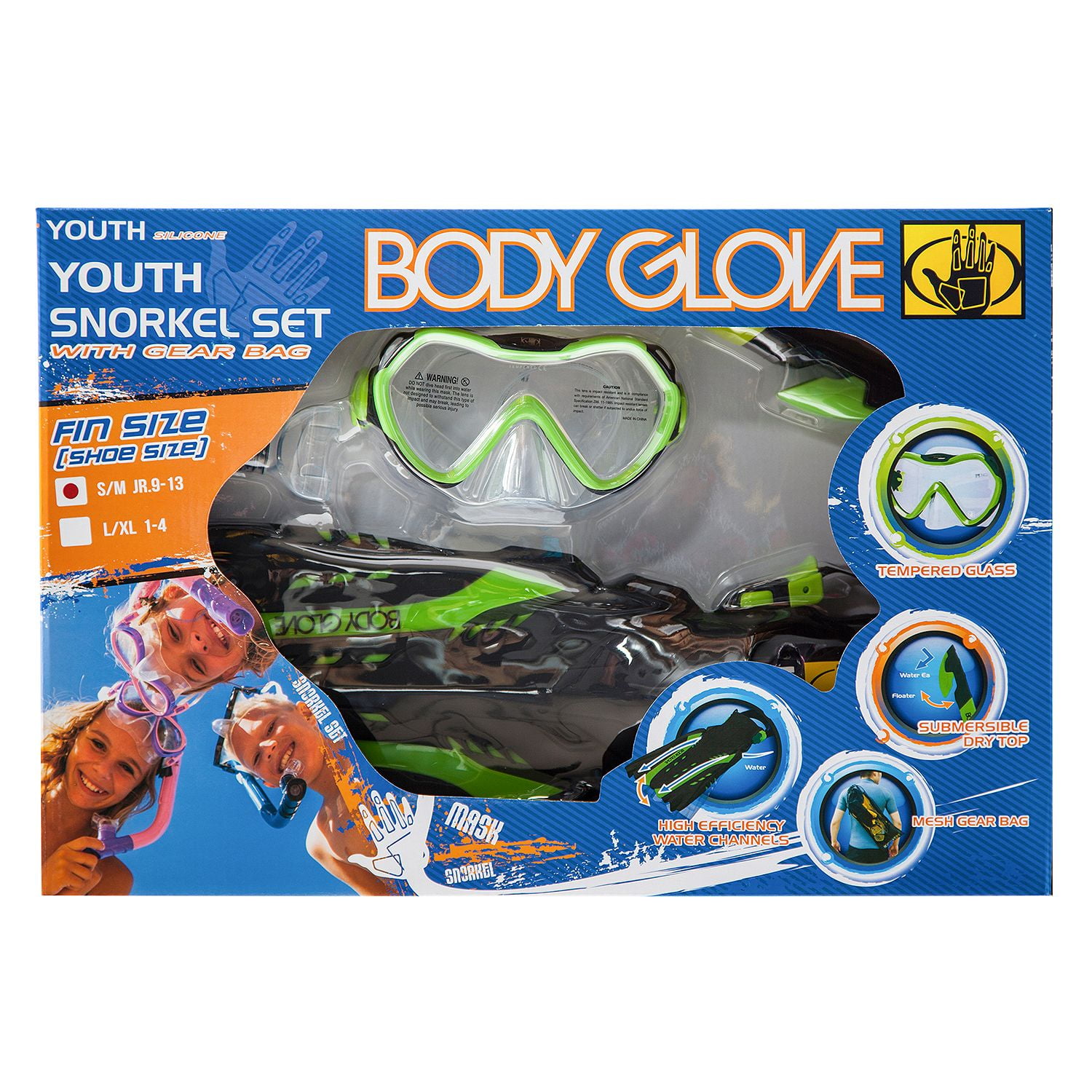 Body Glove YOUTH SNORKEL SET WITH GEAR BAG GREEN SIZE L/XL 14