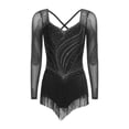 thumbnail image 1 of dPois Combinaison à Franges avec Strass pour Femmes, Ourlet à Franges, Justaucorps à Étages pour Patinage Artistique, Tango, Rumba, Danse Noir m, 1 of 5