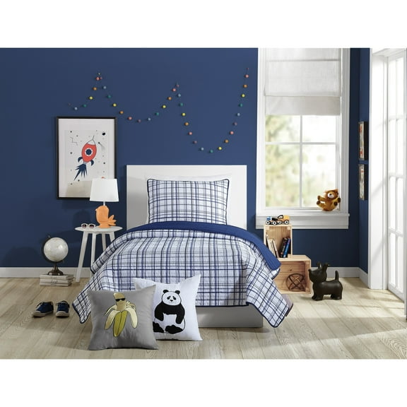 Urban Playground Kids and Teens Marquis Navy Plaid 2-Piece Quilt Set, Twin