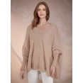 thumbnail image 4 of Women'S V-Neck Batwing Sleeve Casual Fringed Hem Oversized Knit Poncho Sweater Khaki L/XL, 4 of 8