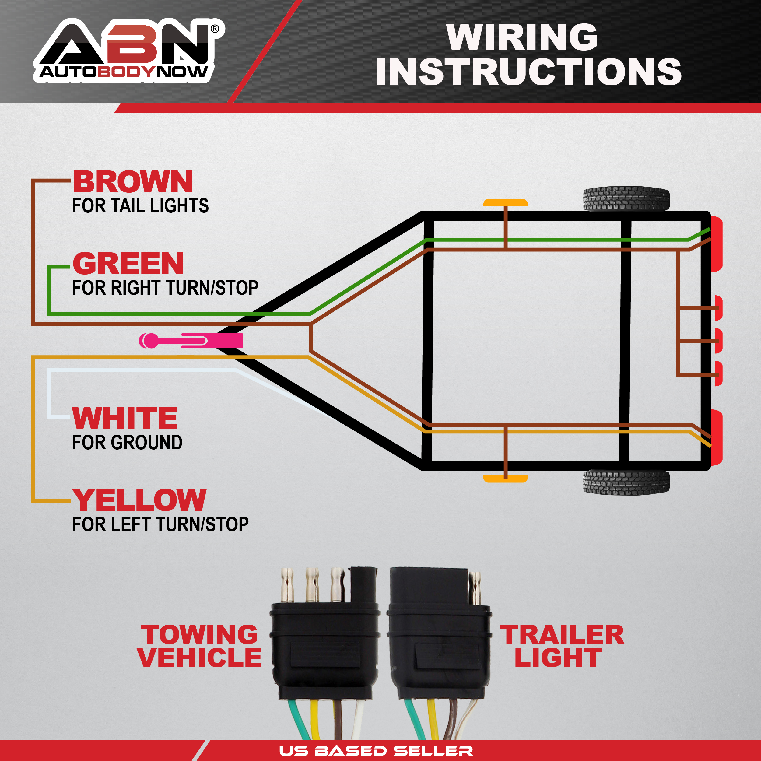 ABN 1909 - 4 Way 4 Pin Plug 20 Gauge Trailer Light Wiring Harness Extension 8ft - image 4 of 7