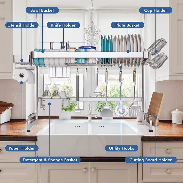 Yoleduo Over The Sink Dish Drying Rack - Space-Saving Kitchen Sink Rack  with Shelf and Drainer