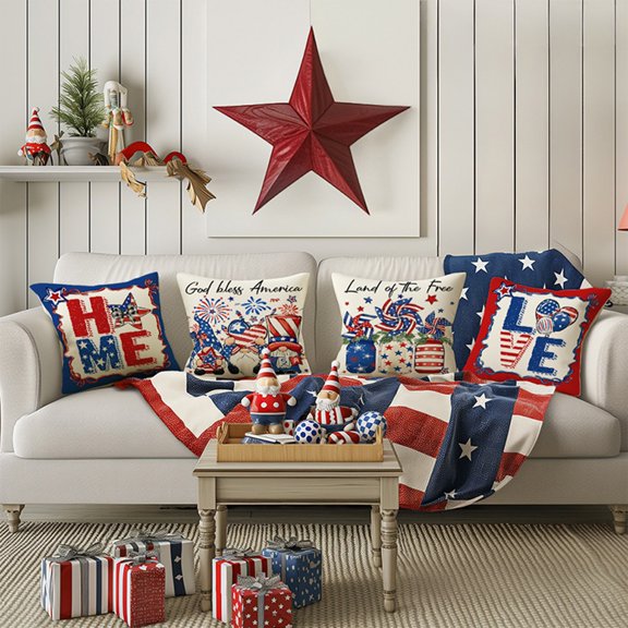 Dmlowu 4th of July Decorations Throw Pillow Covers Luxury Soft Pillow Covers Comfortable Patriotic Memorial Day Decorations 18x18 Pillow Cover for Couch Home Office Bed Living Room