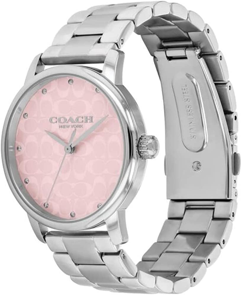 COACH 14000088 Grand Pink Logo Dial Silver Bracelet Band  display picture 2
