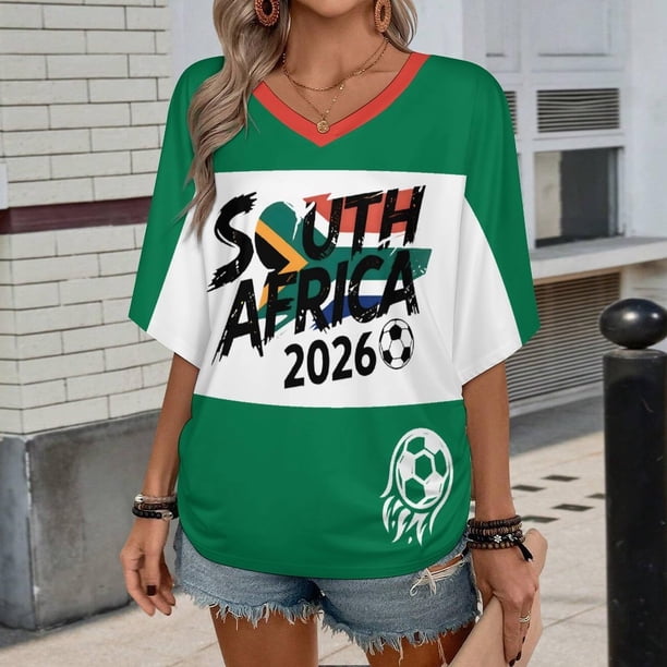 Women's Football Graphic T-Shirt, Soccer Fans V-Neck Short Sleeve T-Shirt with Print, Soft Lightweight Soccer Apparel Shows Player Number for Soccer Tournament 2026 Royal Blue Size: XL