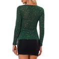 thumbnail image 3 of Allegra K Glitter Sheer Mesh Top for Women's Square Neck Ruched Metallic Stars T-Shirt, 3 of 4