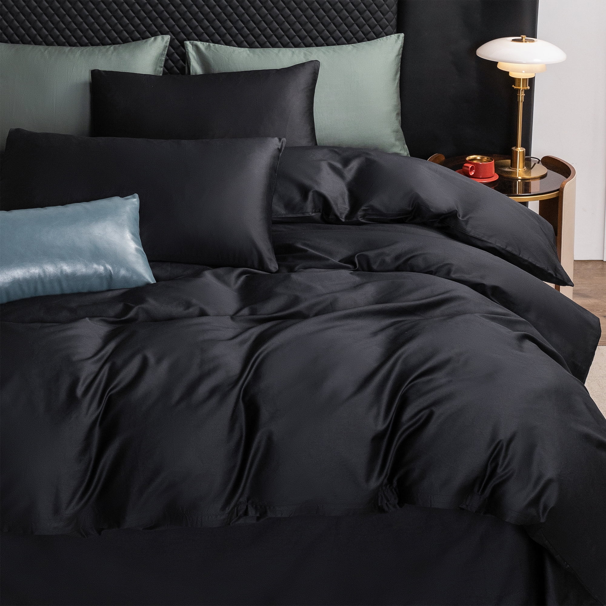 MooMee Duvet Cover Set King 600-TC 100% Extra Long-Staple Cotton Sateen Silky Smooth Luxury (Black)