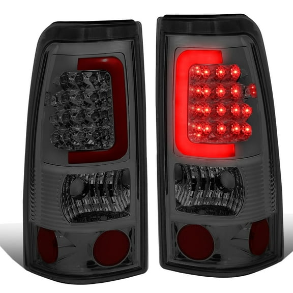DNA Motoring For 99-03 Silverado Sierra LED C-Tube Bar Tail Light Rear Brake Lamps Pair Smoked/Chrome