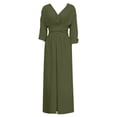 thumbnail image 6 of HAIJIE Women’s Wrap V-Neck Jumpsuit, Cuffed 3/4 Sleeves, Waist Cinched, Wide Leg, Assorted Solid Colors (Green,M), 6 of 6