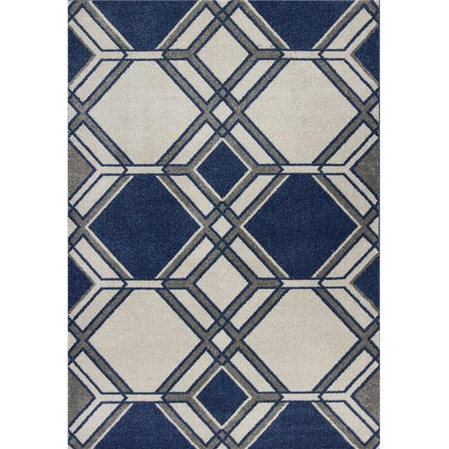 HomeRoots 352982 7 ft. 7 in. x 10 ft. 10 in. UV-Treated Polypropylene Ivory & Denim Area Rug