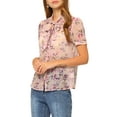 thumbnail image 4 of INSPIRE CHIC Floral Chiffon Shirt for Women's Tie Neck Short Sleeve Button Front Semi Sheer Blouse Tops, 4 of 5