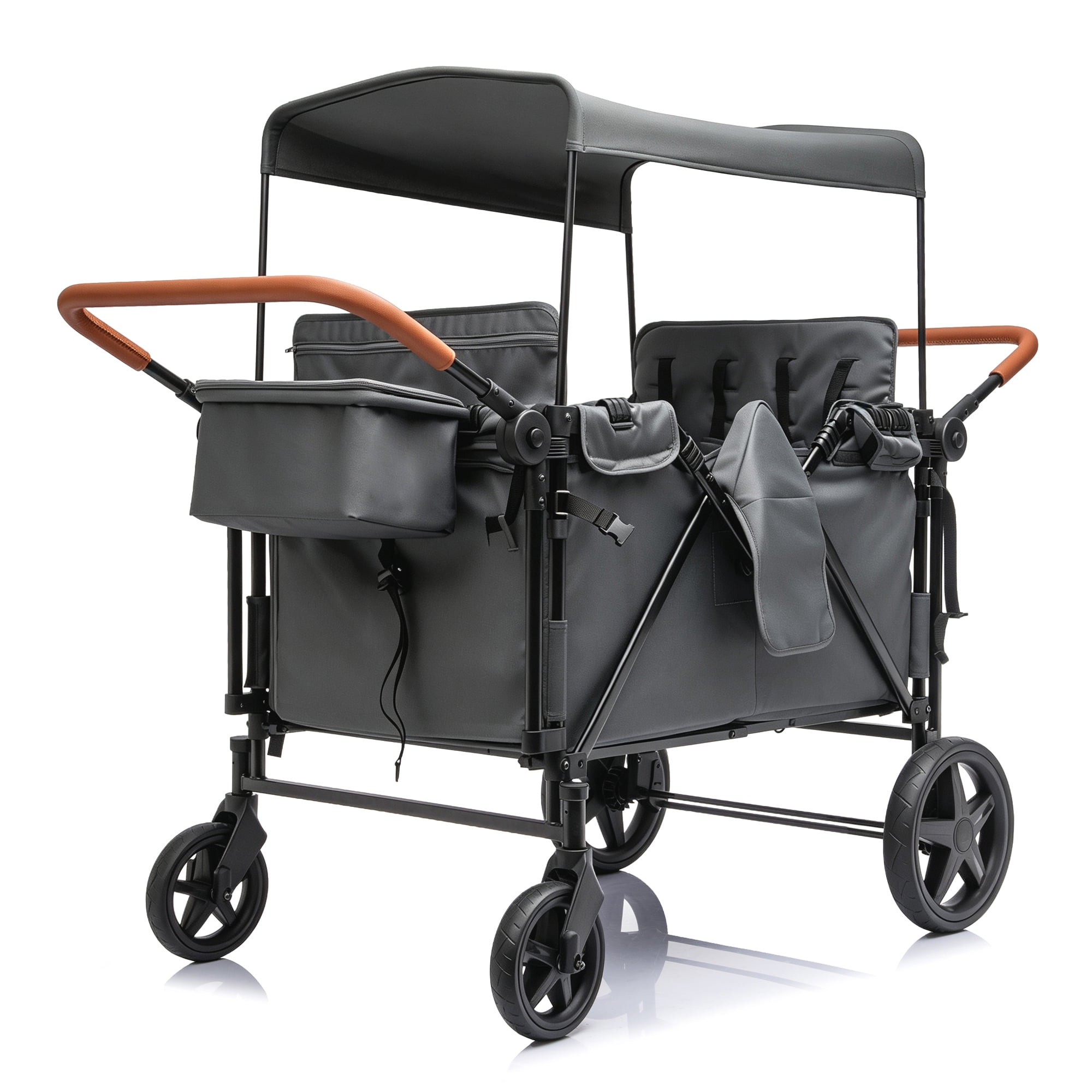 Wogan Stroller W/removble 4-Seater, Extra-Thick Support Bar & Higher 212 Load Capacity, Multi-Zone Storage, 5-Point Harness,Dual Leather Handles,All-Terrain PU Wheels w/ Suspension & One-Step Brake