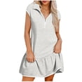 thumbnail image 1 of Liquidation d'Été 2025! Robe Grande Taille pour Femmes, Liquidation d'Été pour Femmes, Robe Décontractée Unie à Manches Courtes Demi-Fermeture à Glissière avec Col à Revers, 1 of 5