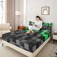 thumbnail image 4 of Homewish Black Green Plaid 3pcs Twin Sheet Sets For Female Men Adults,Abstract Geometric Buffalo Twin Fitted Sheet,Futuristic Cubes Breathable Flat Sheet,Microfiber Bedroom Decor, 4 of 7