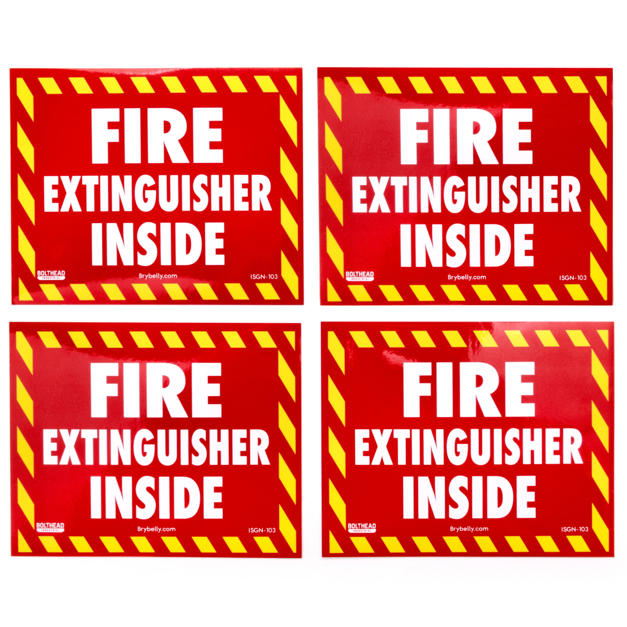 Fire Extinguisher Inside - Vinyl Sticker 4-pack - Easy Install Self-Adhesive Safety Wall Sign for Indoor & Outdoor Use - Warning Legend for Restaurant, Business, or Home Security & Prevention, 5' x 4'