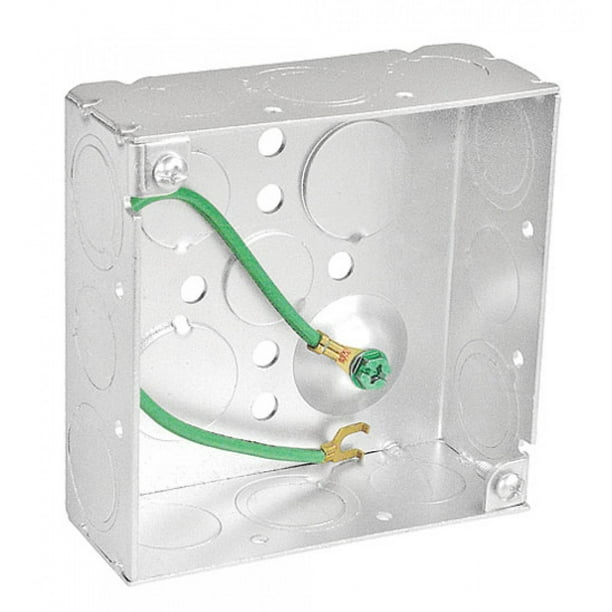 5 Pcs, 4" Square Junction Box, Welded, 11/2 In. Deep, w/PreInstalled 8 In. Ground Wire, Zinc