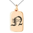 thumbnail image 1 of Stainless Steel Letter N Initial Old English Monogram Engraved Small Rectangle Dog Tag Charm Pendant Necklace, 1 of 1