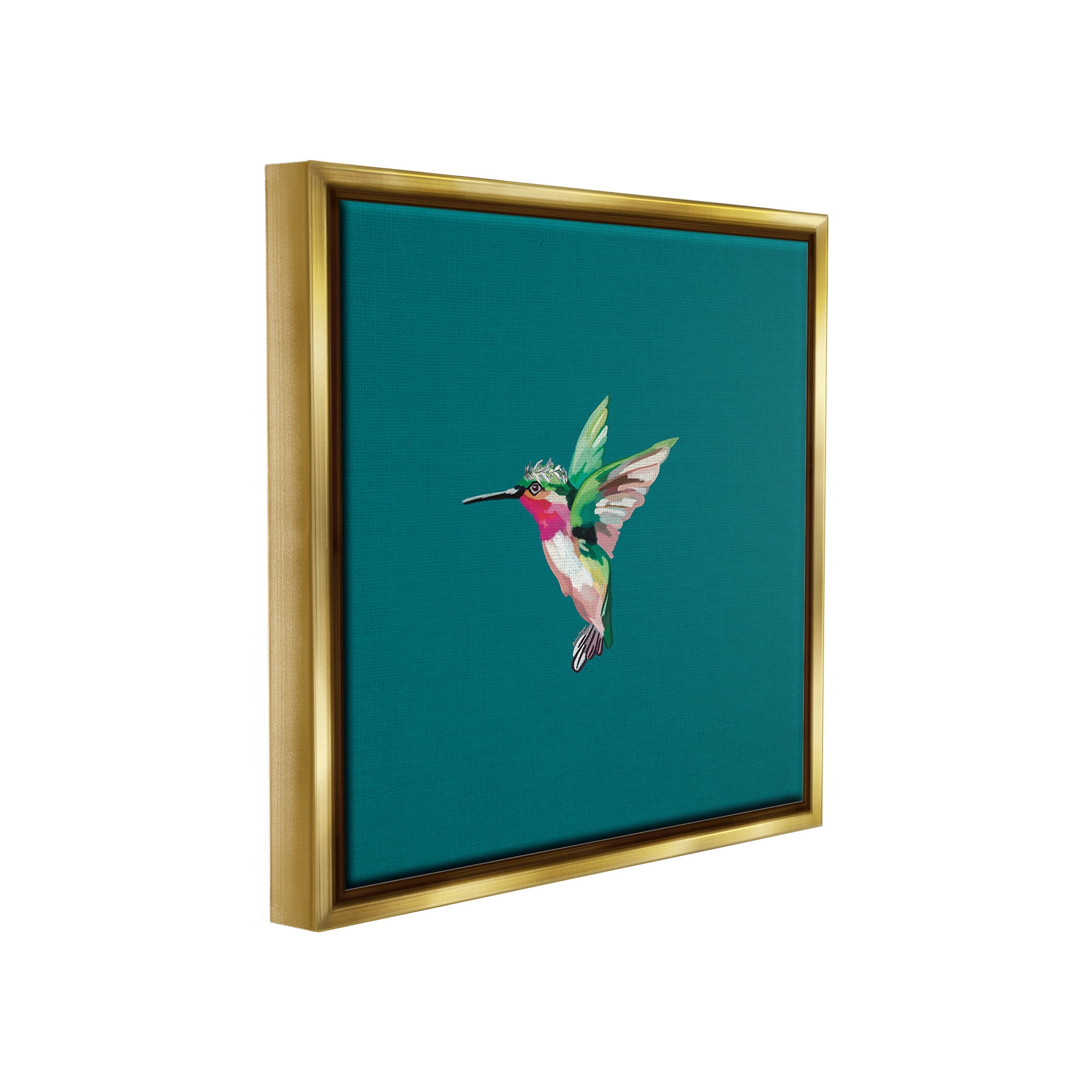 Stupell Industries Hummingbird with Crown Animals & Insects Painting Gold Floater Framed Canvas Art Print Wall Art, 18 x 18
